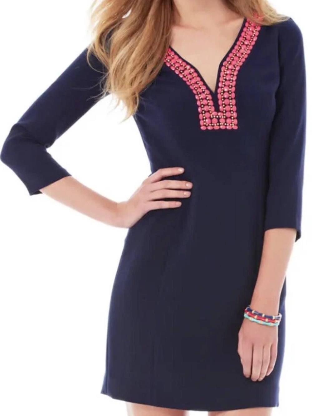 NWOT Lilly Pulitzer Stretch BENNET SHIFT True Navy Beaded Dress Sz 12 MSRP $288